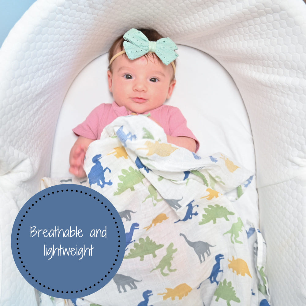 Dinosaur Swaddle Blankets, Dino Adventure: 47" x 47" 100% Muslin Cotton - MOOGCO Baby