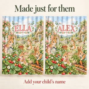 Add your child's name to the Bunny Garden shower curtain