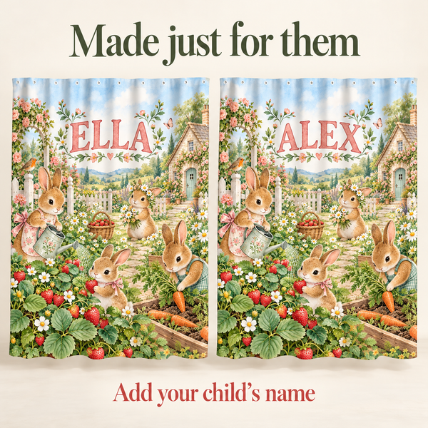 Add your child's name to the Bunny Garden shower curtain