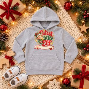 Personalize the Cutest Little Elf toddler hoodie in heather grey with your baby's name
