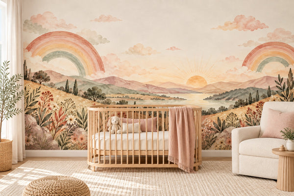 Watercolor Twin Rainbow Valley Wall Mural, image 1