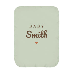 Baby Surname swaddle blanket in sage