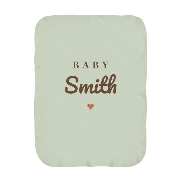 Baby Surname swaddle blanket in sage