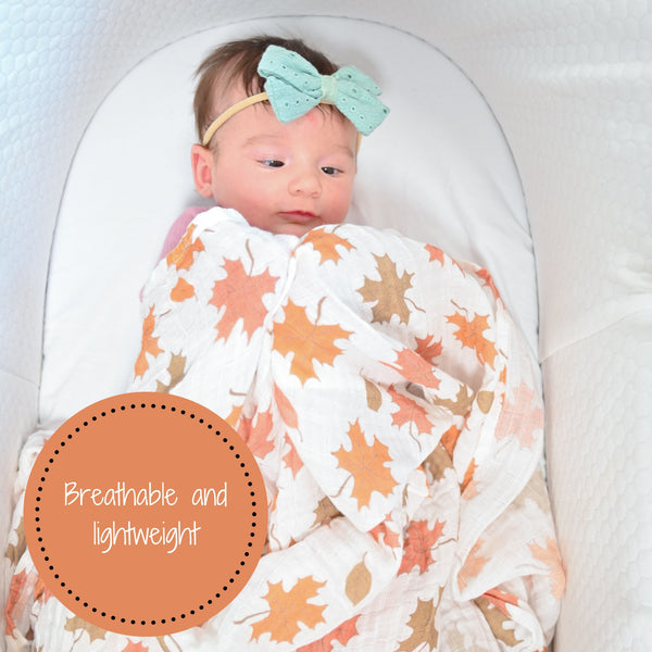 Leaves Baby Swaddle Blankets - Autumn Bliss: 47" x 47" 100% Muslin Cotton