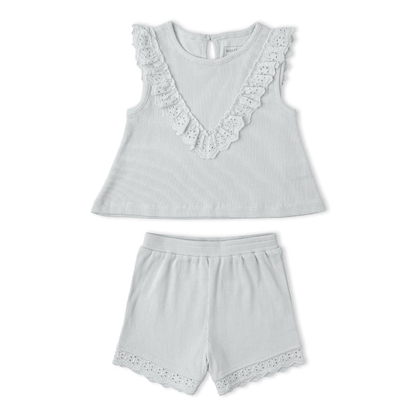 Organic Ruffle Top & Shorts Set - Fog