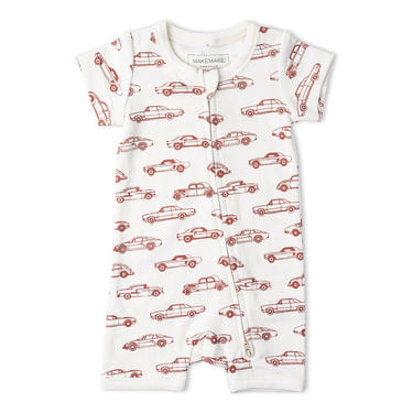 Organic Short Zip Romper - Cars