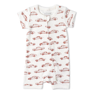 Organic Short Zip Romper - Cars