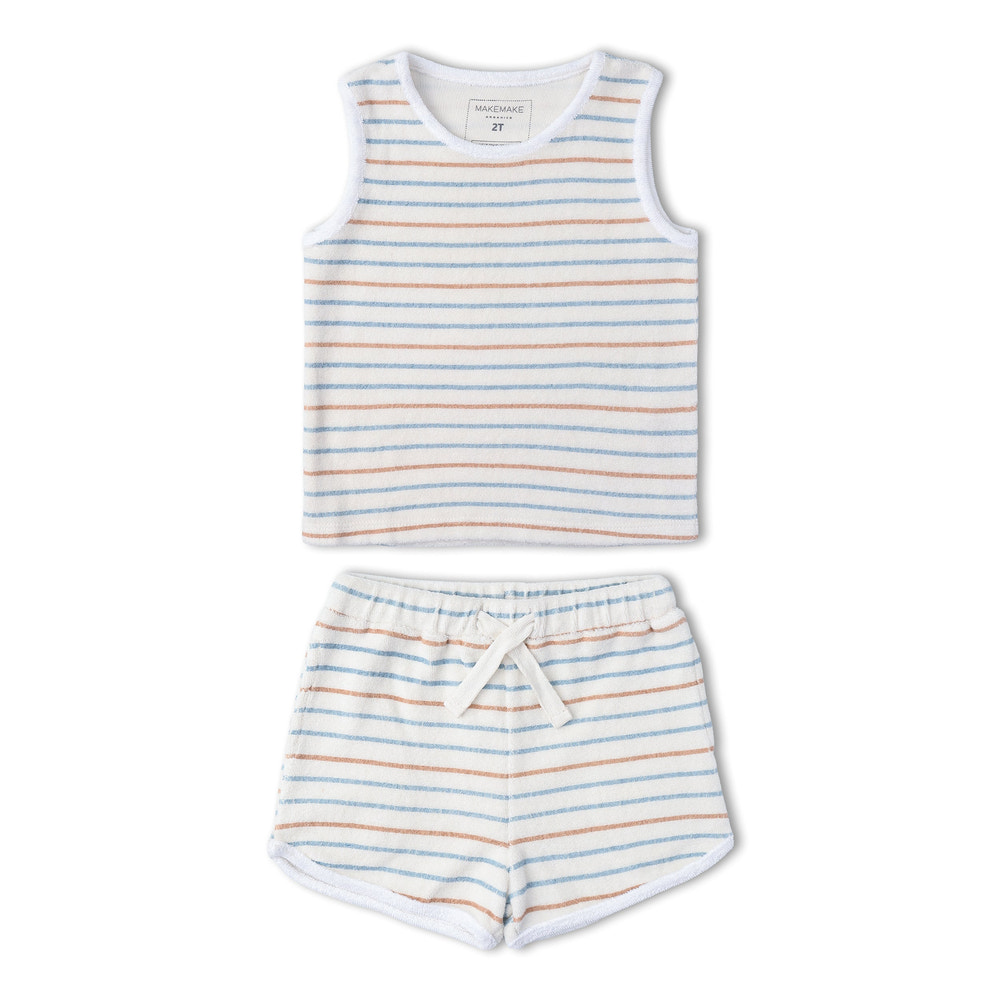 Organic Sleeveless Tee & Shorts Set - Cabana Stripes