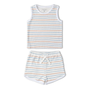 Organic Sleeveless Tee & Shorts Set - Cabana Stripes