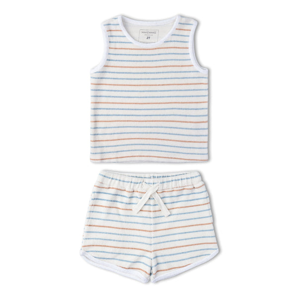 Organic Sleeveless Tee & Shorts Set - Cabana Stripes