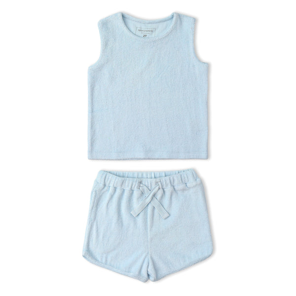 Organic Sleeveless Tee & Shorts Set - Light Blue