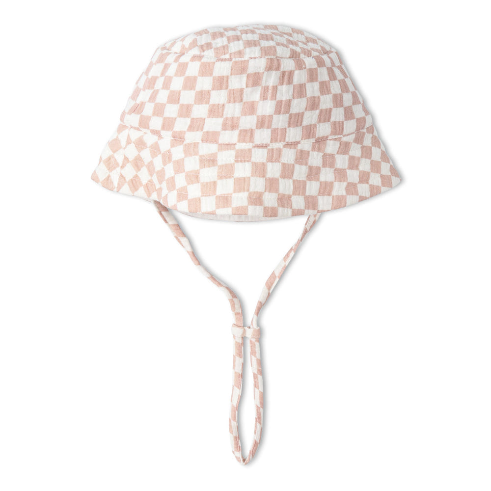 Organic Bucket Sun Hat - Brick Checks