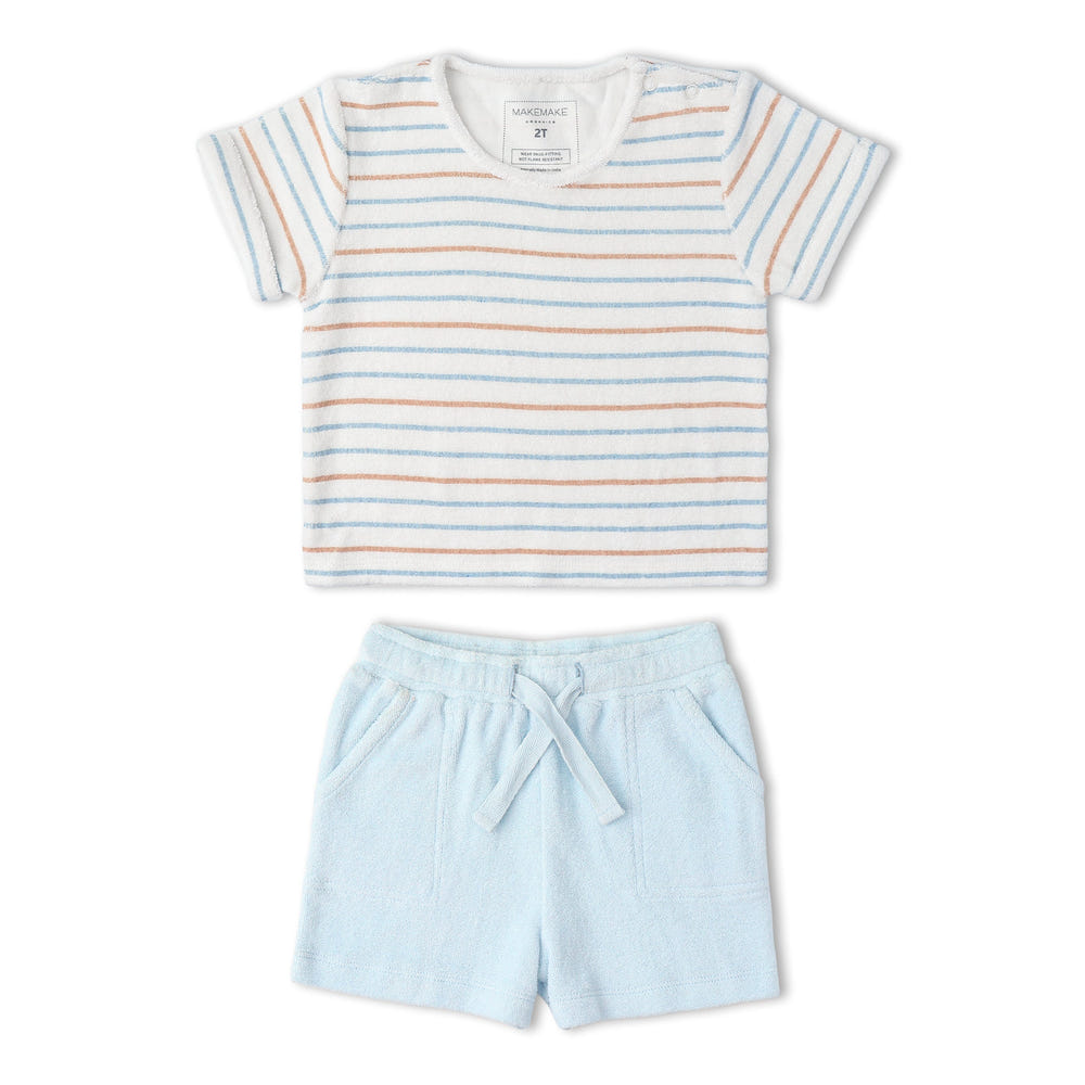 Organic Terry Tee & Shorts Set - Cabana Stripes