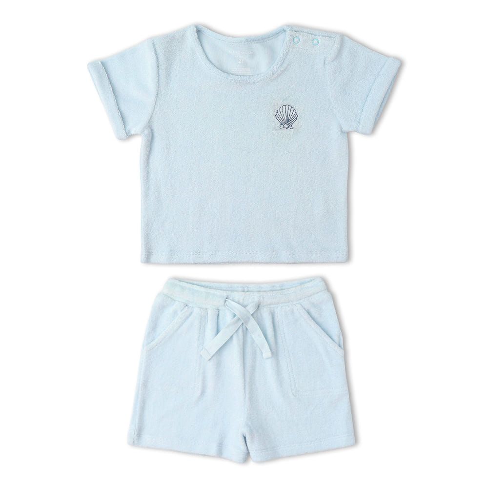 Organic Terry Tee & Shorts Set - Light Blue