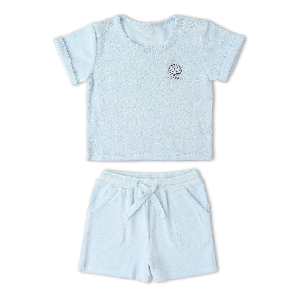 Organic Terry Tee & Shorts Set - Light Blue