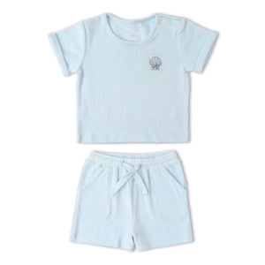 Organic Terry Tee & Shorts Set - Light Blue