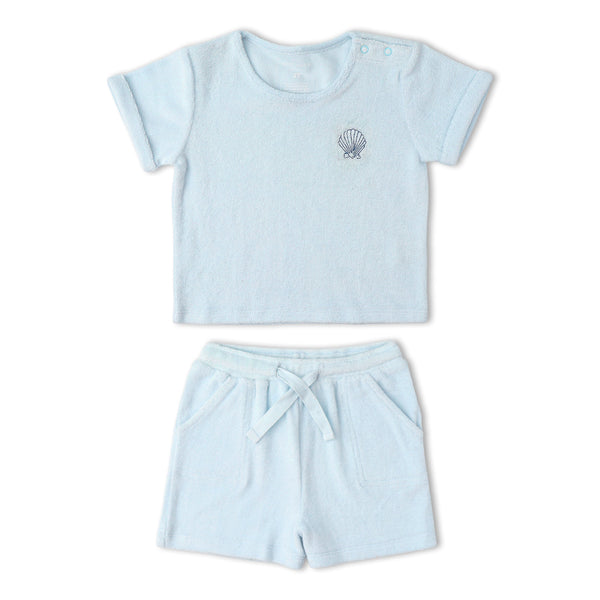 Organic Terry Tee & Shorts Set - Light Blue