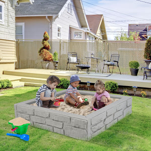 2-In-1 HDPE Kids Sandbox with Cover and Bottom Liner - Wooden