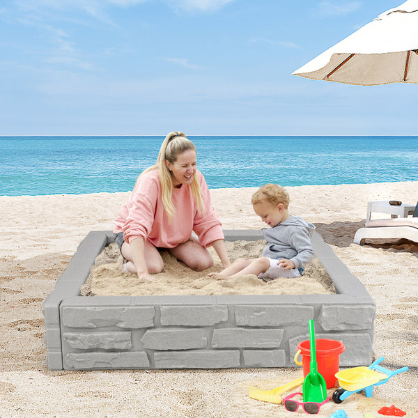 2-In-1 HDPE Kids Sandbox with Cover and Bottom Liner - Wooden