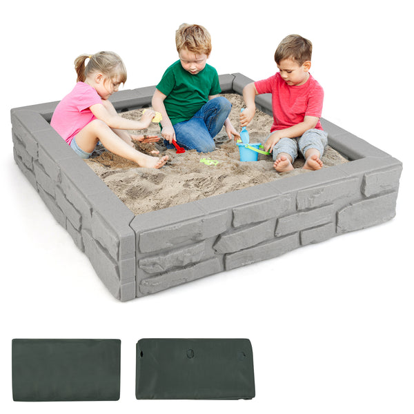 2-In-1 HDPE Kids Sandbox with Cover and Bottom Liner - Wooden