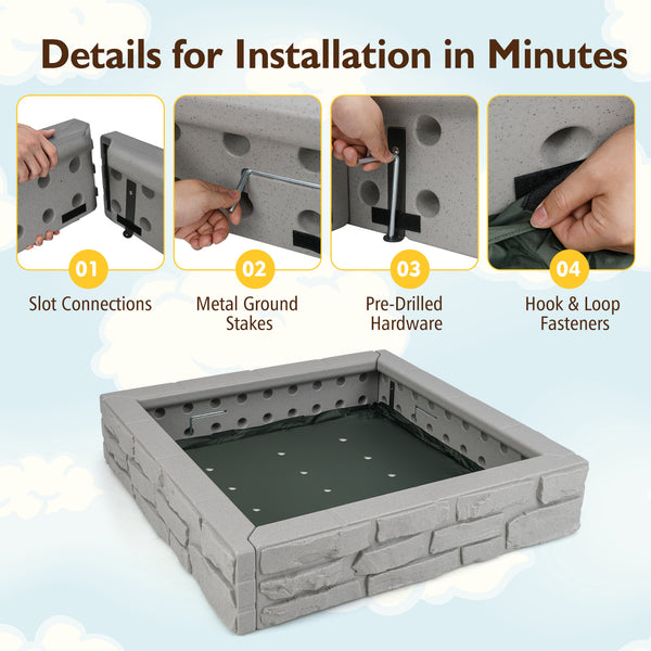 2-In-1 HDPE Kids Sandbox with Cover and Bottom Liner - Wooden