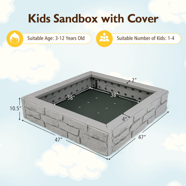 2-In-1 HDPE Kids Sandbox with Cover and Bottom Liner - Wooden