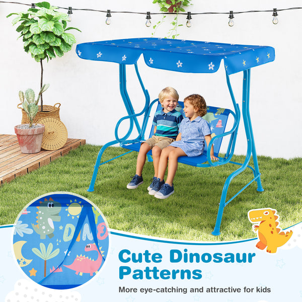 Kids patio swing bench with canopy for two, perfect for outdoor play and relaxation.