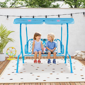Kids patio swing bench with canopy for two, perfect for outdoor play and relaxation.