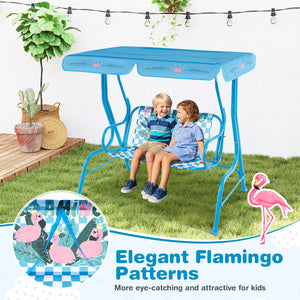 Kids patio swing bench with canopy for two, perfect for outdoor fun and relaxation.
