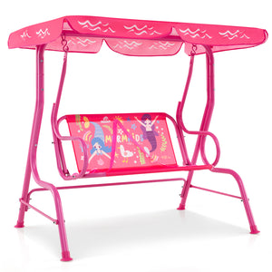 2-person kids patio swing bench with canopy, perfect for outdoor fun and relaxation.