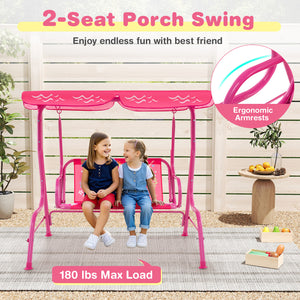 Kids patio swing bench with canopy for two, perfect for outdoor play and relaxation.