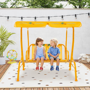Kids patio swing bench with canopy for two, perfect for outdoor fun and relaxation.