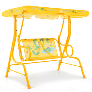 Kids patio swing bench with canopy for two, perfect for outdoor play and relaxation.