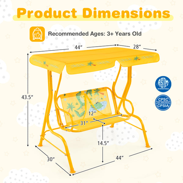 Kids patio swing bench with canopy for two, perfect for outdoor play and relaxation.