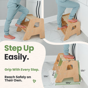 2-Step Wooden Stool for Toddlers Ages 2+