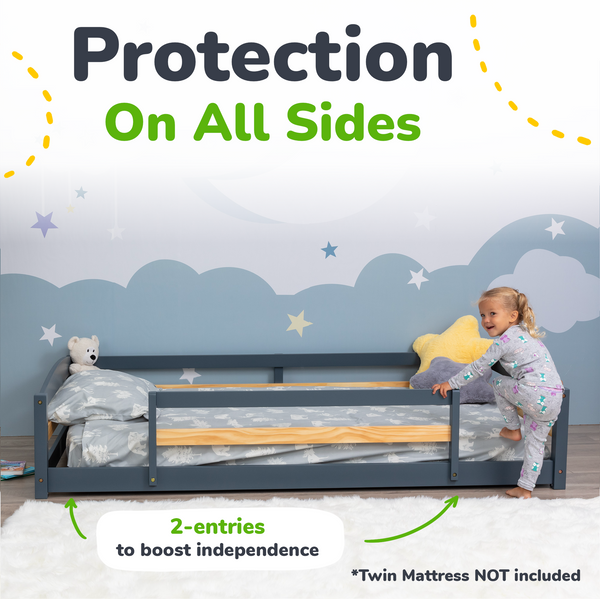 Twin Montessori-Inspired Floor Bed with Guardrails