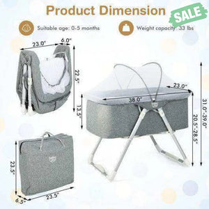 2-In-1 Baby Bassinet with Mattress and Net-Gray Bassinets & Bedside Sleepers
