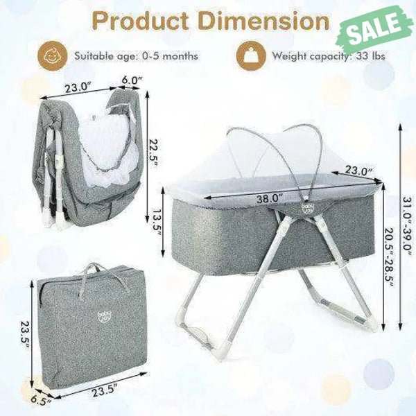 2-In-1 Baby Bassinet with Mattress and Net-Gray Bassinets & Bedside Sleepers