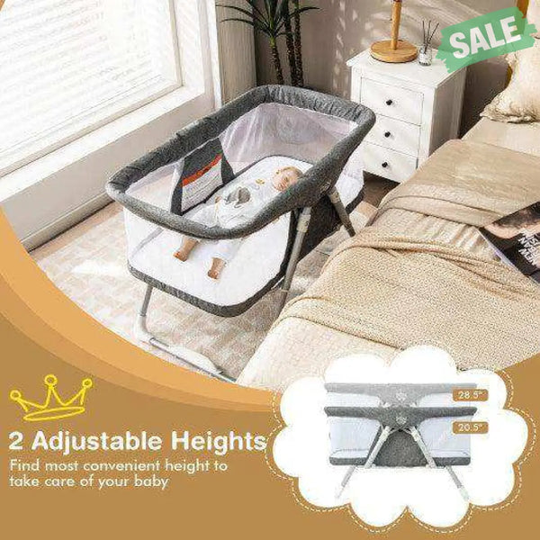 2-In-1 Baby Bassinet with Mattress and Net-Gray Bassinets & Bedside Sleepers
