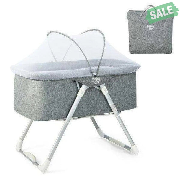 2-In-1 Baby Bassinet with Mattress and Net-Gray Bassinets & Bedside Sleepers