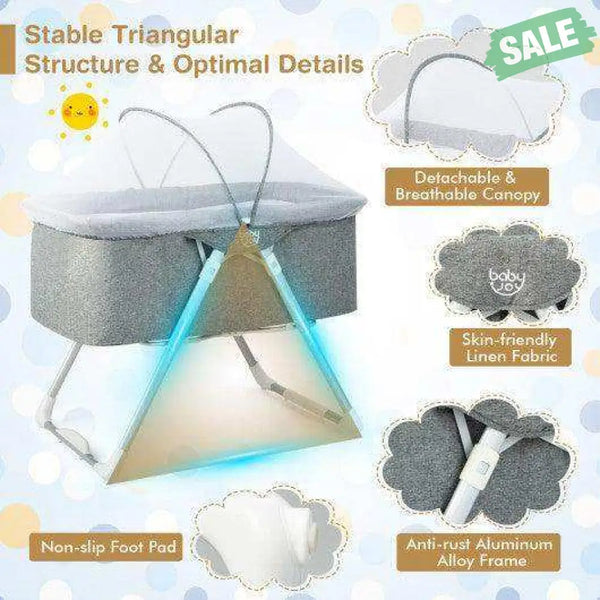 2-In-1 Baby Bassinet with Mattress and Net-Gray Bassinets & Bedside Sleepers