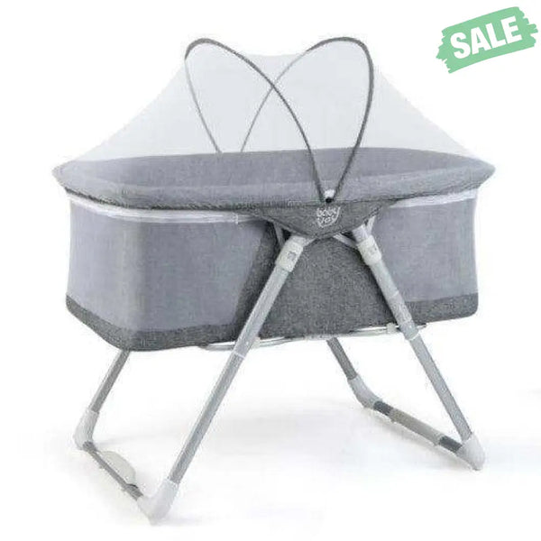 2-In-1 Baby Bassinet with Mattress and Net-Gray Bassinets & Bedside Sleepers