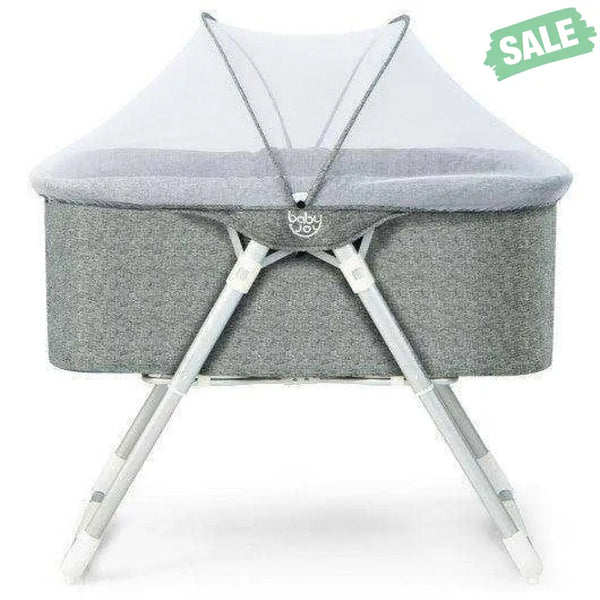 2-In-1 Baby Bassinet with Mattress and Net-Gray Bassinets & Bedside Sleepers