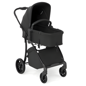 2-in-1 black baby stroller with bassinet mode and reversible seat, viewed from angle 3.