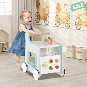 Light green 2-in-1 baby walker with storage and ice cream toys for toddlers 1 year and older.