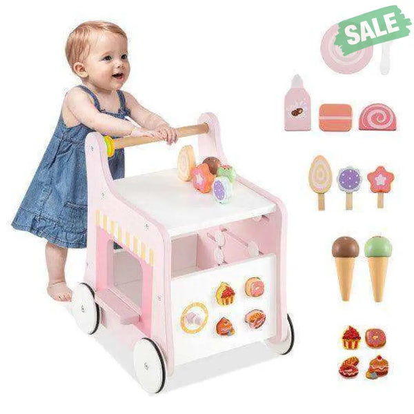 2-in-1 Baby Walker with Storage and Ice Creams for 1+ Years Old-Pink