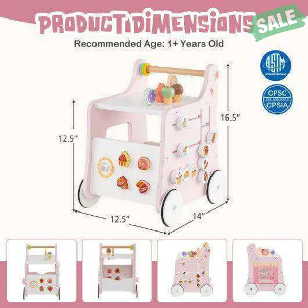 2-in-1 Baby Walker with Storage and Ice Creams for 1+ Years Old-Pink