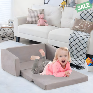 2-in-1 children's convertible sofa to lounger in vibrant colors, perfect for playtime and relaxation. Angle view.
