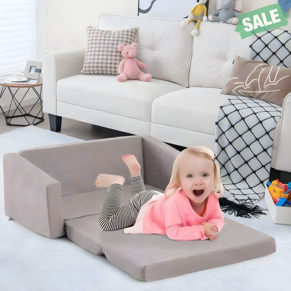 2-in-1 children's convertible sofa to lounger in vibrant colors, perfect for playtime and relaxation. Angle view.
