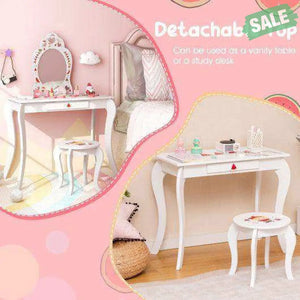 2 in 1 Children Pretend Makeup Vanity Set with Removable Mirror and Storage Drawer-White Kids Vanities